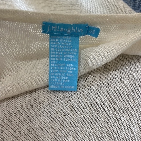 J. McLaughlin Linen Poncho Blue Stripe Cover Up Coastal Beach Resort One Size - Picture 8 of 8